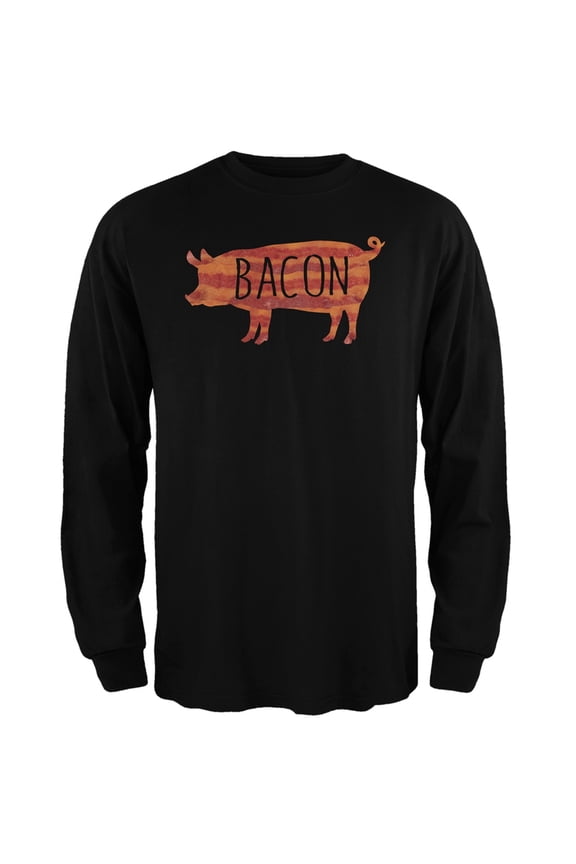 Bacon Pig Silhouette Black Adult Long Sleeve T-Shirt - Small