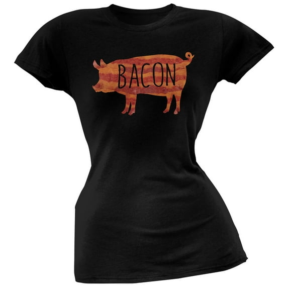Bacon Pig Silhouette Black Soft Juniors T-Shirt - Small