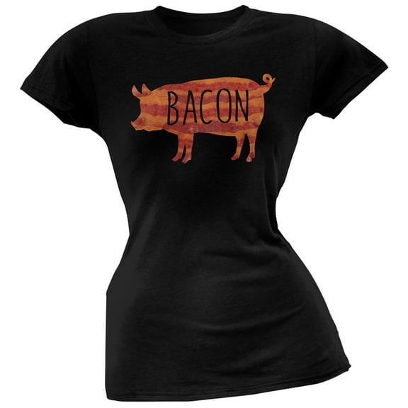 Bacon Pig Silhouette Black Soft Juniors T-Shirt - Small