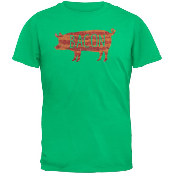 Bacon Pig Silhouette Green Adult T-Shirt - Small