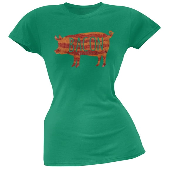 Bacon Pig Silhouette Green Soft Juniors T-Shirt - X-Large