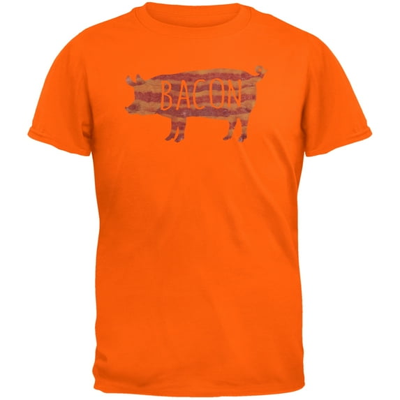 Bacon Pig Silhouette Orange Adult T-Shirt - Medium