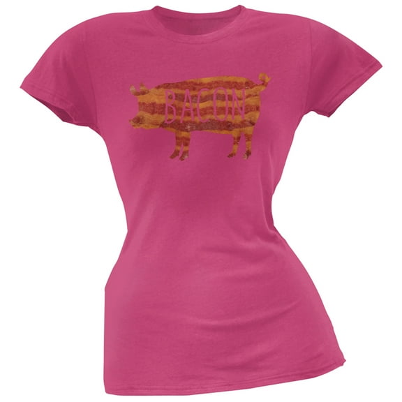 Bacon Pig Silhouette Pink Soft Juniors T-Shirt - X-Large