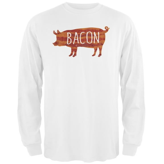 Bacon Pig Silhouette White Adult Long Sleeve T-Shirt - Medium