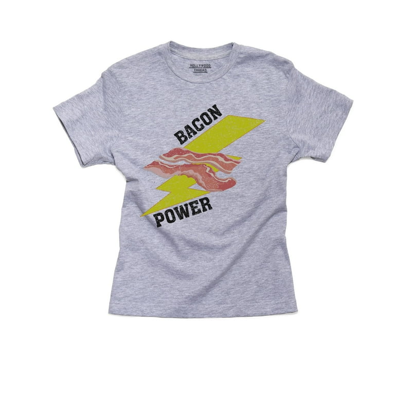 Bacon Power Super Hero Lightning Bolt Boy s Cotton Youth T Shirt
