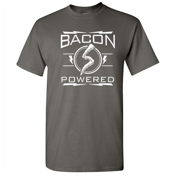 Bacon Powered Mens Tshirts Graphic Funny Novelty Humor Meat BBQ Food Lovers Apparel Gift For Xmas Party Birthday Anniversary Sarcastic T Shirt