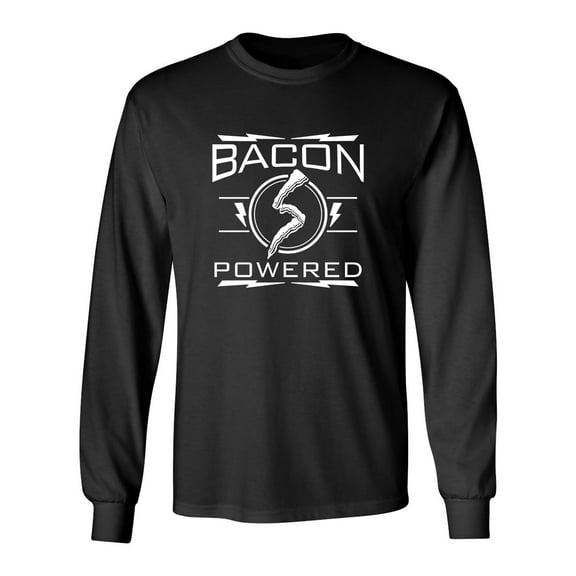 Bacon Powered Sarcastic Novelty Gift Idea Adult Humor Funny Men's Long Sleeve Shirts