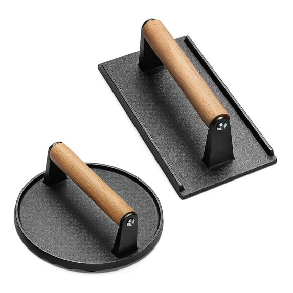 Bacon Press and Grill Press 2 Piece Set, iMounTEK Pre-Seasoned Cast Iron Meat Press for Grilling and Griddle Cooking