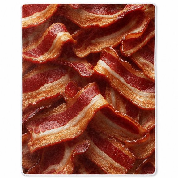 Bacon Print Sherpa Blanket, Soft Polyester Fleece Throw, Multicolor Food Theme