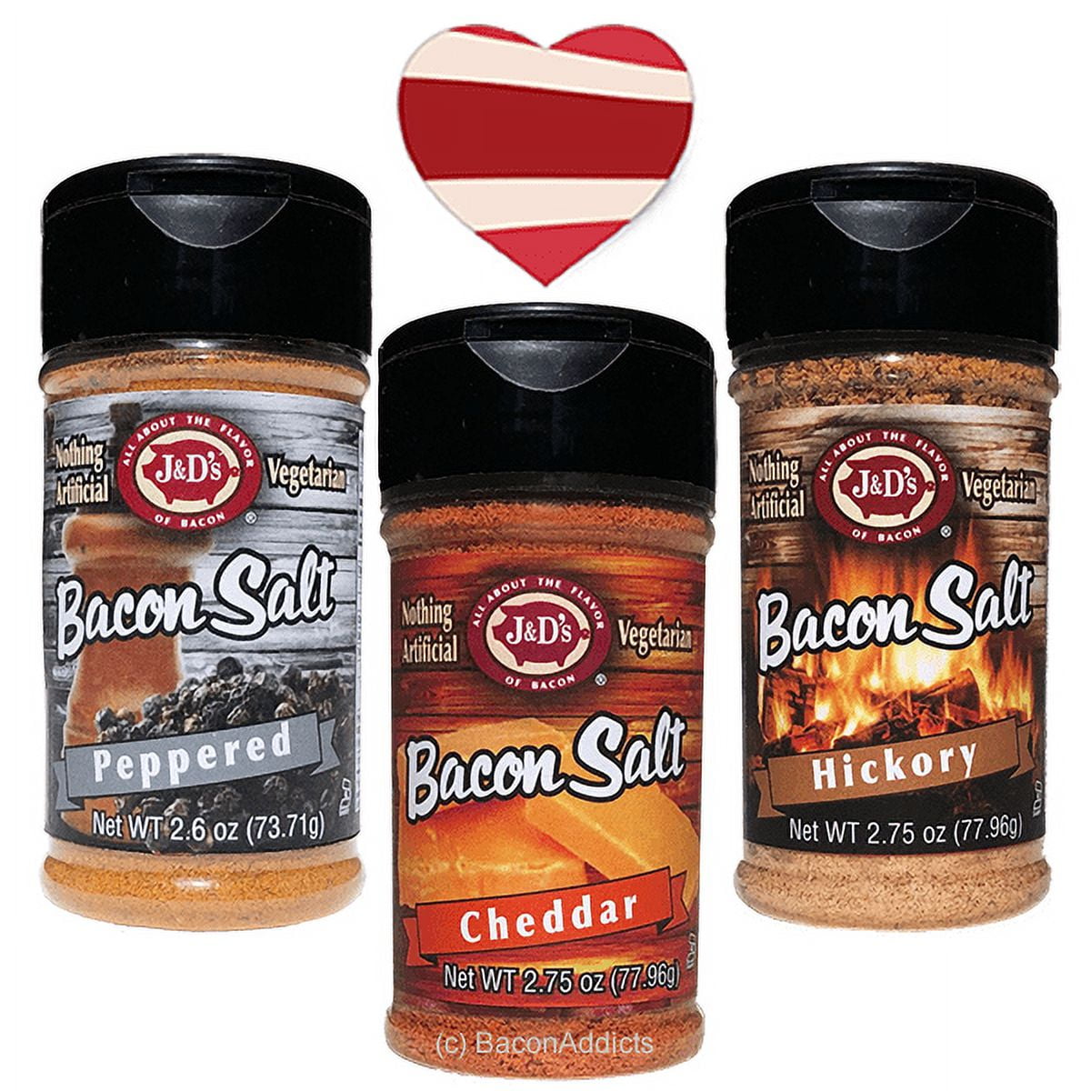 Bacon Salt Sampler (3 Pack + Sticker) Cheddar, Peppered & Hickory