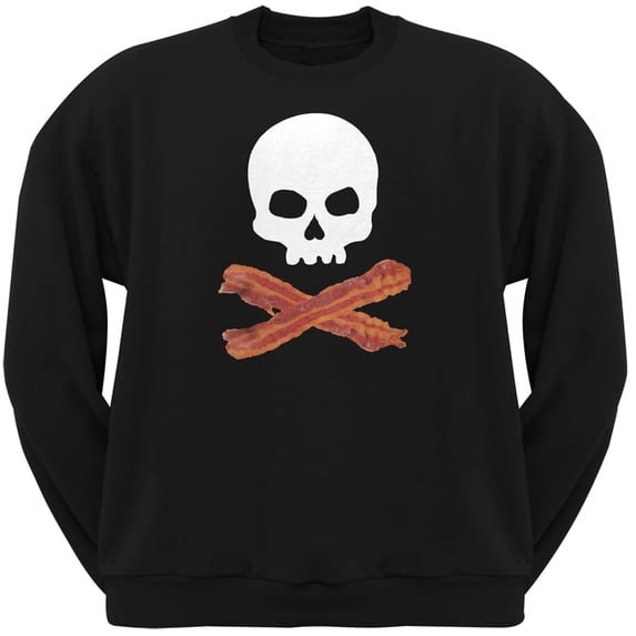 Bacon Skull And Crossbones Black Adult Crew Neck Sweatshirt - 2X-Large
