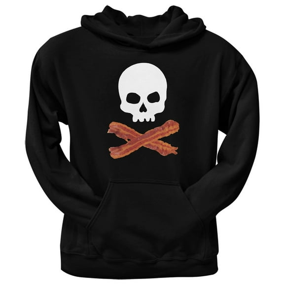 Bacon Skull And Crossbones Black Adult Pullover Hoodie - Large