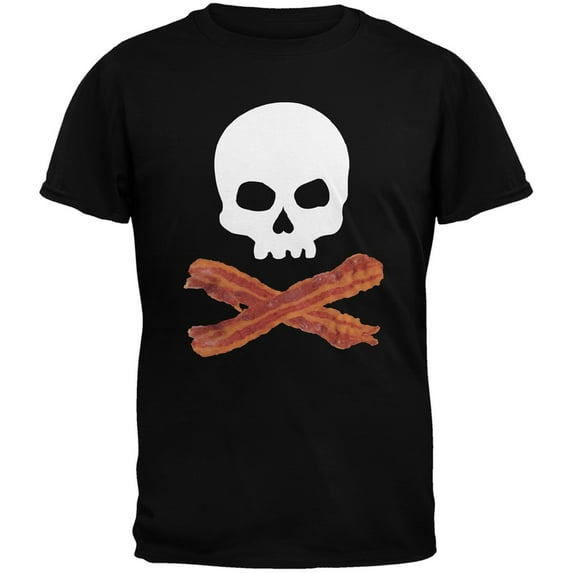 Bacon Skull And Crossbones Black Adult T-Shirt - 2X-Large