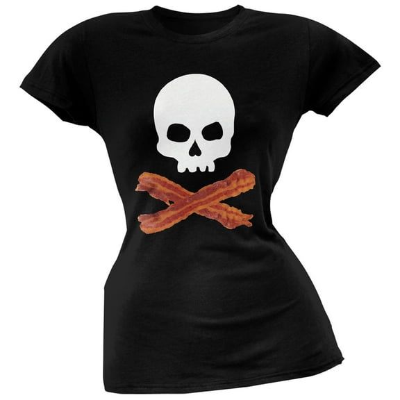 Bacon Skull And Crossbones Black Soft Juniors T-Shirt - 2X-Large