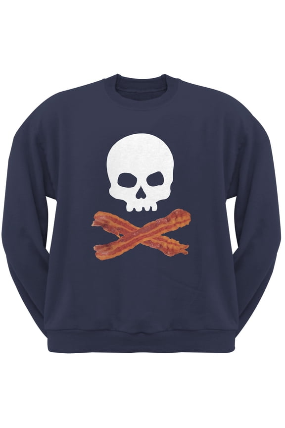 Bacon Skull And Crossbones Navy Adult Sweatshirt - Small