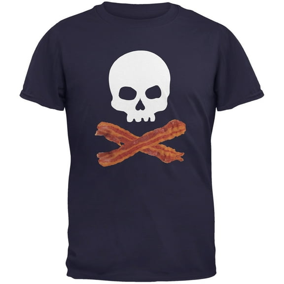 Bacon Skull And Crossbones Navy Youth T-Shirt - Youth X-Large