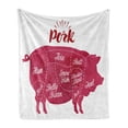 thumbnail image 1 of Bacon Soft Flannel Fleece Blanket, Cutting Pig Meat Diagram as Ham Loin Butt Hock and Ribs Butcher Shop Theme, Cozy Plush for Indoor and Outdoor Use, 50" x 70", Magenta Red and White, by Ambesonne, 1 of 6