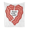 thumbnail image 1 of Bacon Soft Flannel Fleece Blanket, Yummy Delicious Fried Bacons in Heart Shape Form with Bacon in My Heart Message Print, Cozy Plush for Indoor and Outdoor Use, 60" x 80", Multicolor, by Ambesonne, 1 of 5