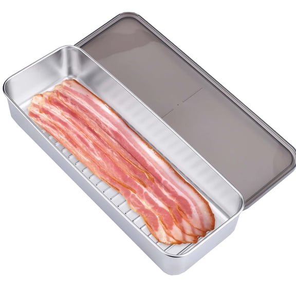 Bacon Storage Box for Fridge,Bexikou Stainless Steel Bacon Keeper, Deli Meat Containers with Lids,Refrigerator Organizers and Storage for Deli Meat, Pasta, Cheese