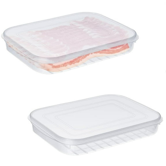 Bacon Storage Container,2 Pack Bexikou Refrigerator Organizer Bins with Lids,Deli Meat Container for Fridge,Bacon Keeper for Refrigerator to Keep Bacon Fresh and Delicious