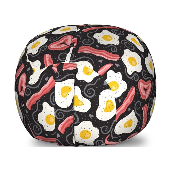 Bacon Storage Toy Bag Chair, Yummy High Protein Breakfast Concept with Scrambled Eggs and Fried Bacon Pattern, Stuffed Animal Organizer Washable Bag, Large Size, Multicolor, by Ambesonne