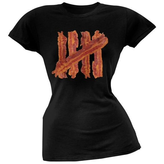 Bacon Strip Tally Marks Black Soft Juniors T-Shirt - X-Large