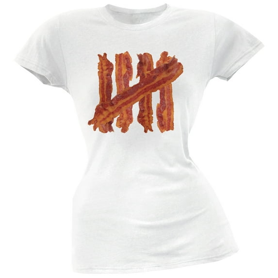 Bacon Strip Tally Marks White Soft Juniors T-Shirt - Medium