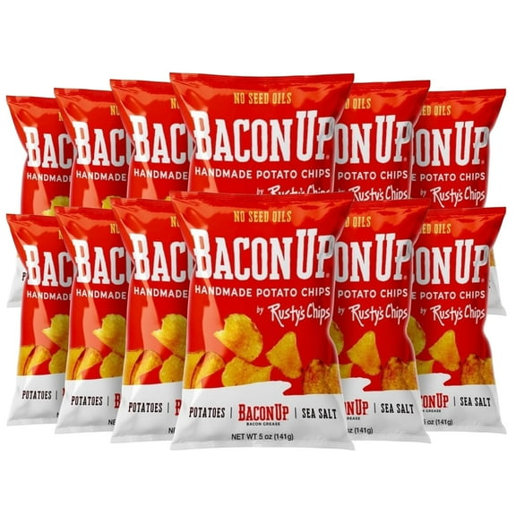 Bacon Up - Handmade Crunchy Healthy Potato Chips - No Preservatives, No Seed Oils, Gluten Free, Healthy Snacks for Adults - 5oz (12 Snack Packs) by Rusty's Chips