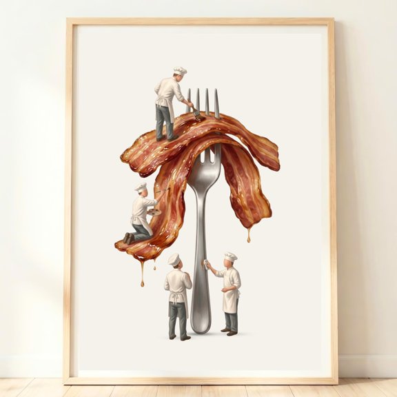 Bacon Wall Art Breakfast Print Meat Art Kitchen Decor Food Poster, Poster Only