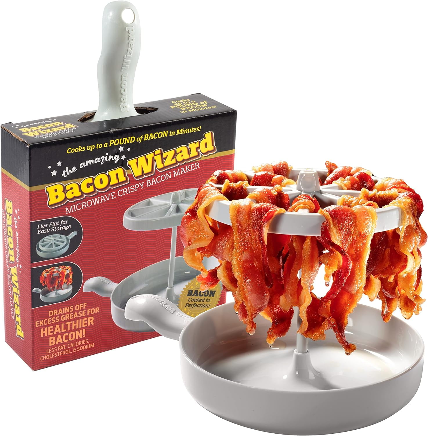 Bacon Wizard - Microwave Bacon Cooker - Cooks 1LB of Bacon and Reduces ...