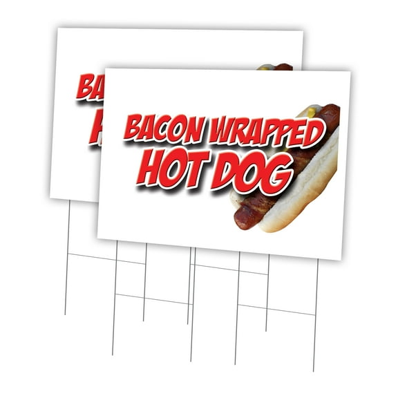 Bacon Wrapped Hot Dog 2 Pack Of 24" x 36" Yard Sign & Stake | Advertise Your Business | Stake Included Image On Front Only | Made in The USA