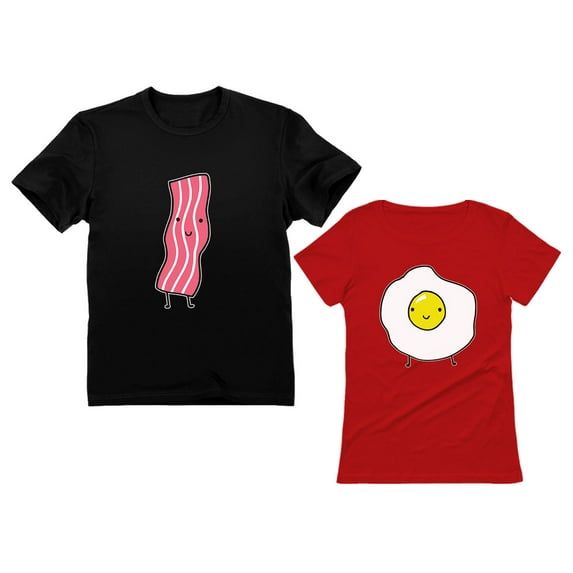 Bacon and Egg Friends Shirt Funny Valentine His And Hers Matching Couples Shirt Bacon Black X-Large / Eggs Red XX-Large
