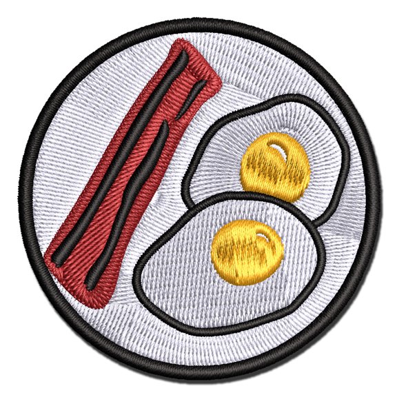 Bacon and Eggs Breakfast Applique Multi-Color Embroidered Iron-On Patch - 2.0 Inch Mini