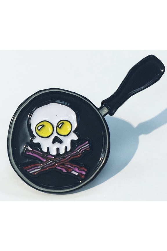 Bacon and Eggs Jolly Roger Skull Frypan Enamel Lapel Pin
