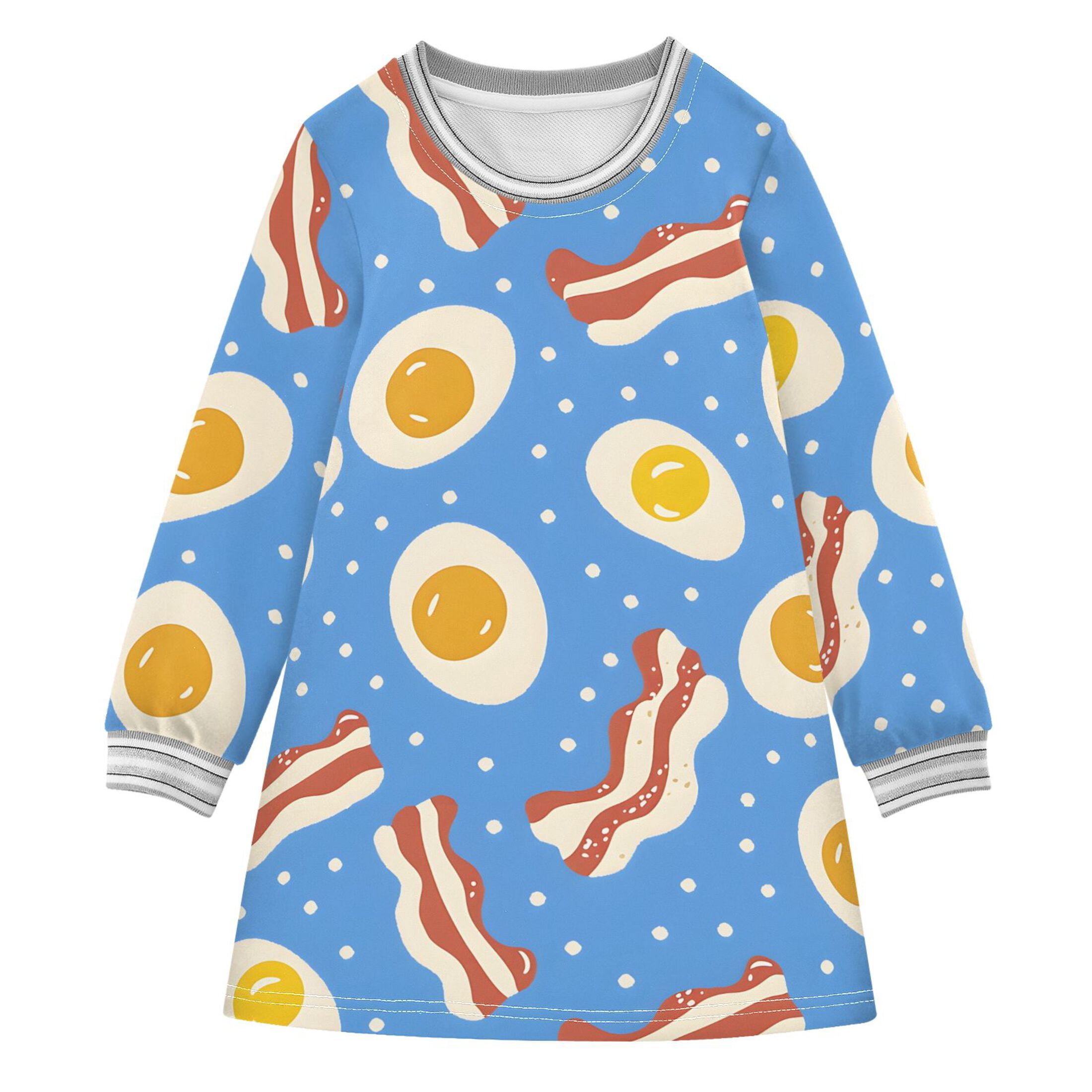 Bacon and Eggs Pattern Girls'long-sleeved dress Thickened A-dress Warm ...