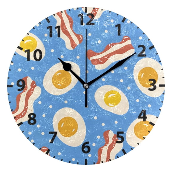 Bacon and Eggs Pattern Wall Clock 10in Round Artistic Oil Painting Home Decor Desk Table Clock