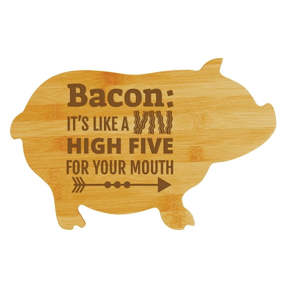 Bacon: its like a high five for your mouth (13.75 x 8.75") Pig Shape Cutting Board | Funny Decorative Kitchen Chopping Board