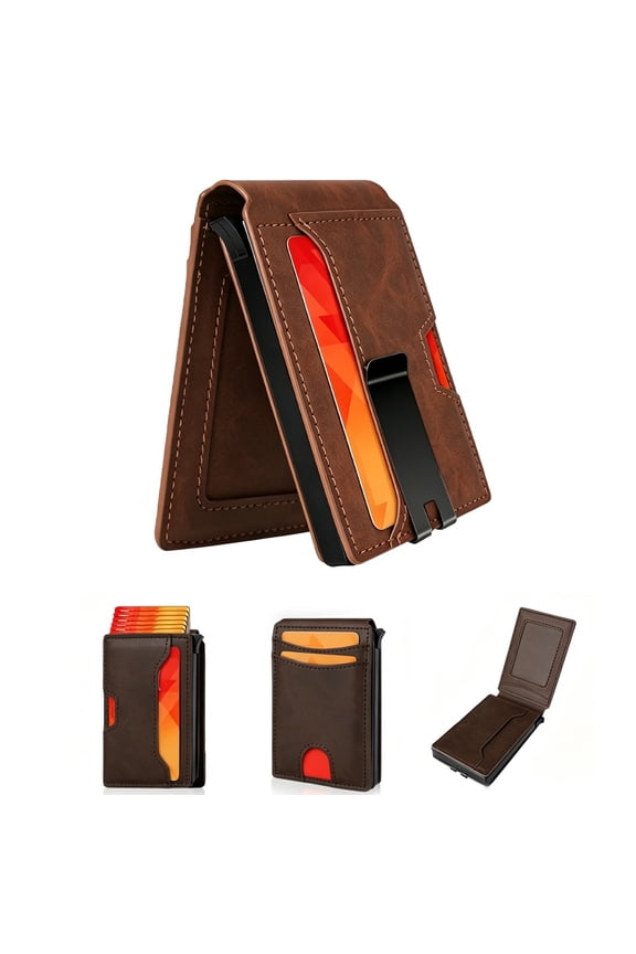 Baconix Wallet, Slim Leather Money Clip Wallet with One-Click Pop-Up Card Holder, Built-In ID Window & Secure Money Clip, Lightweight Compact Design for Travel, Outdoor Use & Everyday Carry