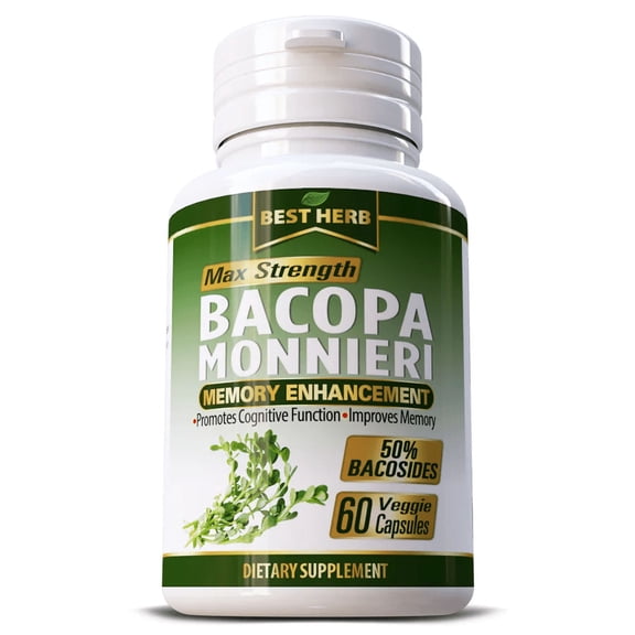 Bacopa Monnieri 1000mg Supplement - 60 Pills - Memory Enhancement Promotes Cognitive Function