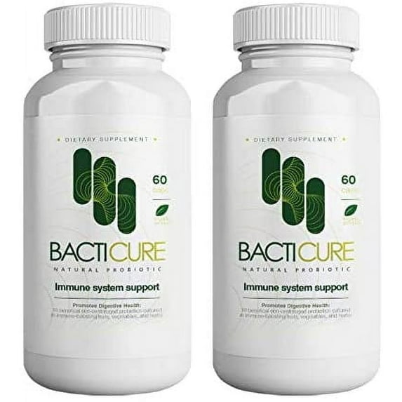 Bacticure, Natural Probiotic, Natural Product, Set of 2 Bottles, Total 120 Capsules, Vegetarian Capsules, Patented Formula, Original Product.