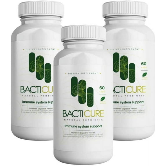 Bacticure, Natural Product, Set of 3 Bottles, Total per Bottle 60 Capsules, Vegetarian Capsules, Immune System Support, Patented Formula, Original Product.