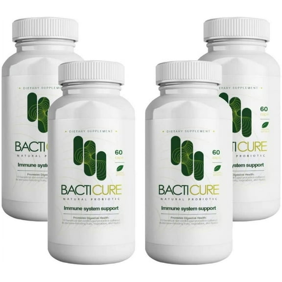 Bacticure, Natural Product, Set of 4 Bottles, Total per Bottle 60 Capsules, Vegetarian Capsules, Immune System Support, Patented Formula, Original Product.