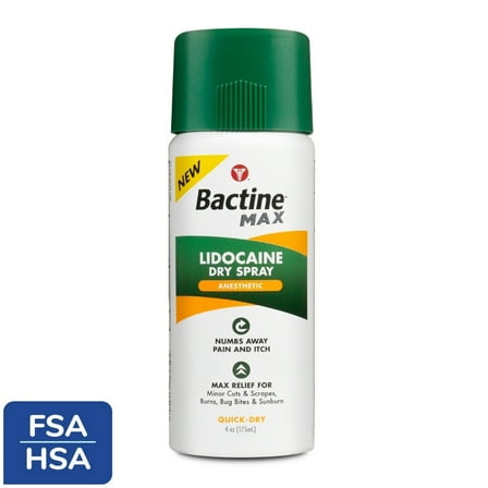 Bactine Max Pain Relief Dry Spray, Lidocaine Anesthetic, 4 oz