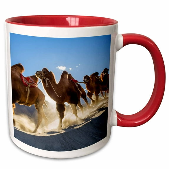 3drose, Bactrian or Double Humped Camels, Nubra Valley, Ladakh,, 11oz Two-tone Red Mug