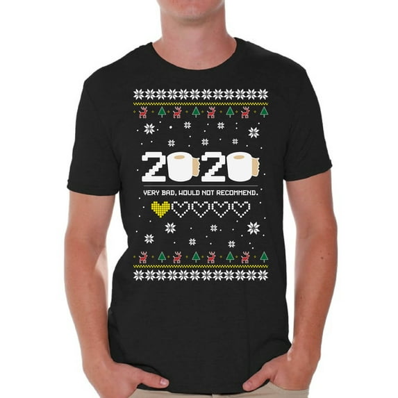 Bad 2020 T-Shirt for Men New Year Men's Shirt Xmas Pattern 2020 Very Bad Would Not Recommend Tee Merry Christmas Top for Boys New Year Shirts for Men Happy Holidays Toilet Paper Xmas Gifts for Him