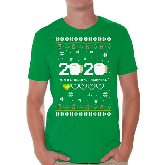 Bad 2020 T-Shirt for Men New Year Men's Shirt Xmas Pattern 2020 Very Bad Would Not Recommend Tee Merry Christmas Top for Boys New Year Shirts for Men Happy Holidays Toilet Paper Xmas Gifts for Him