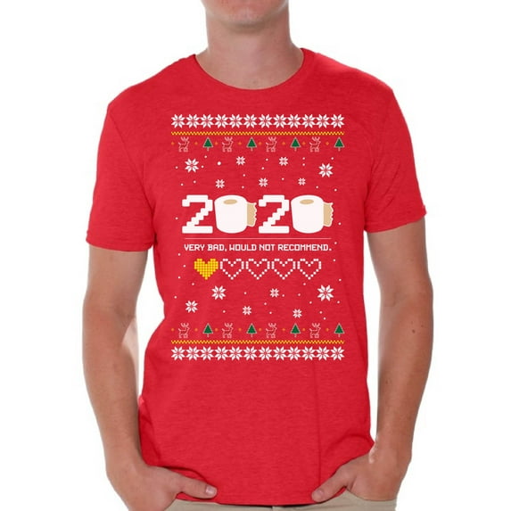 Bad 2020 T-Shirt for Men New Year Men's Shirt Xmas Pattern 2020 Very Bad Would Not Recommend Tee Merry Christmas Top for Boys New Year Shirts for Men Happy Holidays Toilet Paper Xmas Gifts for Him