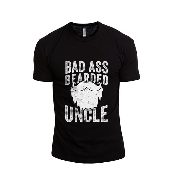 Bad Ass Bearded Uncle Men's Modern Fit Fun Casual T-Shirt Printed Graphic Tee Black 2X-Large