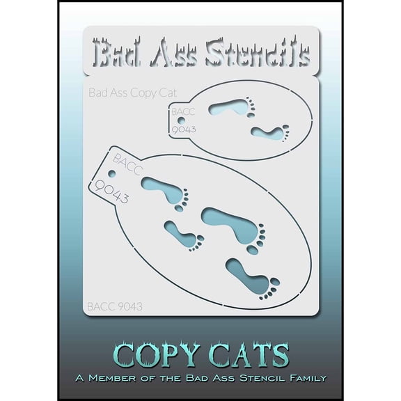 Bad Ass Copy Cat Stencil - Footprints 9043, Thin, Flexible, High Grade Mylar, Reusable Face Painting Stencil, Great for Airbrush, Brush, Sponge Application