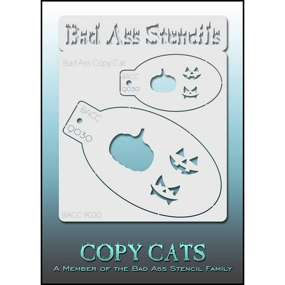 Bad Ass Copy Cat Stencil - Jack-O-Lantern 9030, Thin, Flexible, High Grade Mylar, Reusable Face Painting Stencil, Great for Airbrush, Brush, Sponge Application